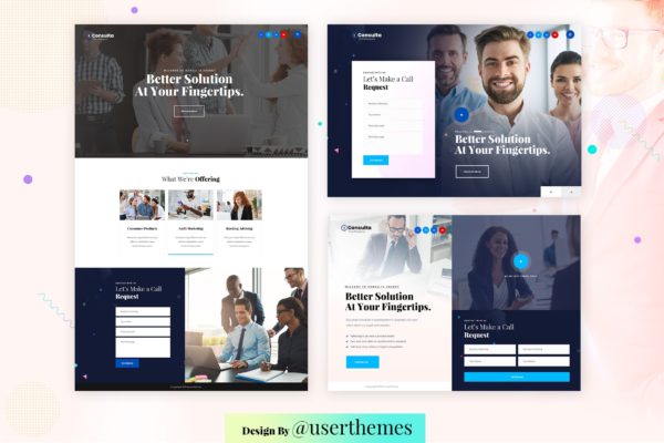 商务咨询类企业网站设计PSD分层设计模板素材 Business Consulting Featured Exploring Template