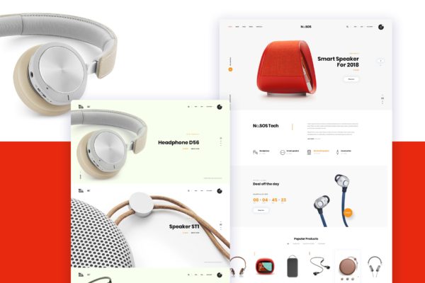 耳机音响设备网上商城设计PSD分层设计模板素材 Ne26 – Speaker store Ecommerce PSD template