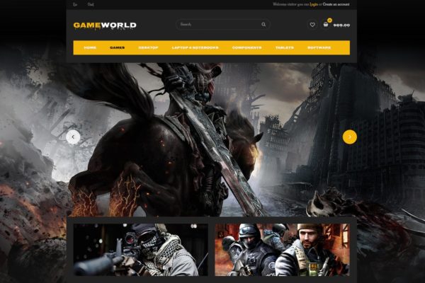 游戏主题网站首页设计PSD分层设计模板素材 Gameword – Homepage Template