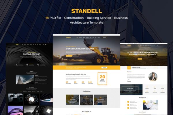 建筑基建工程公司网站设计PSD分层设计模板素材 Standell | Multipurpose Construction PSD Template