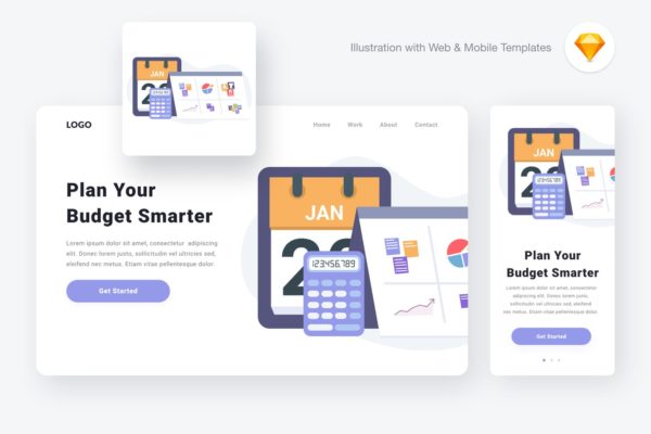 项目预算规划网站设计矢量插画素材[SKETCH&SVG] Planning Budget Illustration (Sketch & SVG)