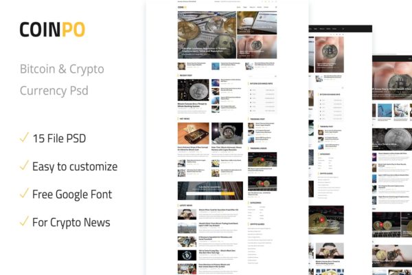 比特币/加密货币主题网站设计PSD分层设计模板素材 Coinpo | Bitcoin & Crypto Currency PSD Template