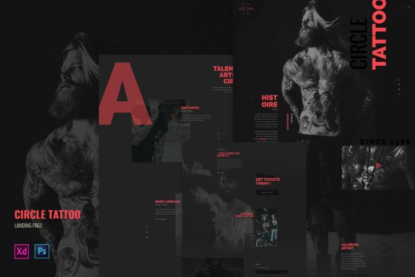 纹身主题网站设计PSD&XD模板 Circle Tattoo – Tattoo landing page template
