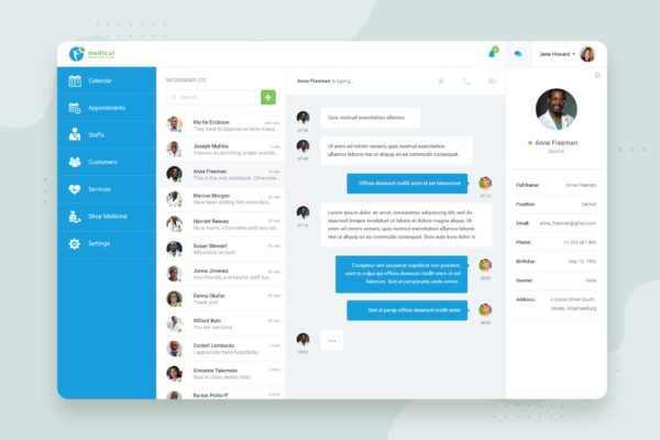 互联网+医院CRM系统后台信息管理界面UI设计PSD分层设计模板素材 Messages – CRM booking Web-based UI design