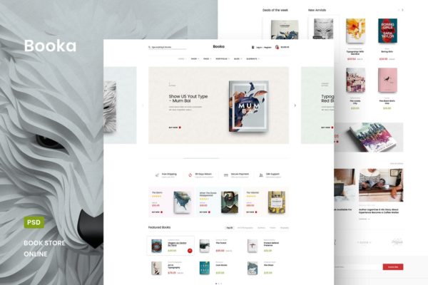 图书网上商城首页设计PSD分层设计模板素材 Booka – Book Store Online PSD Template