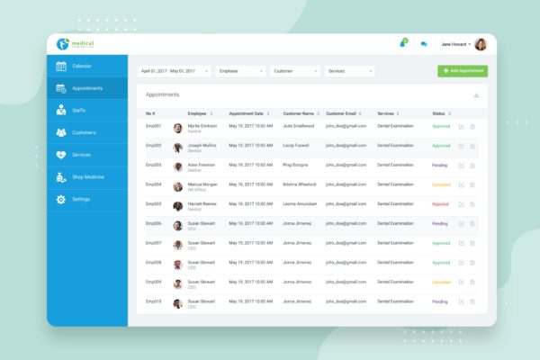 互联网+医院CRM系统后台医生预约管理界面UI设计PSD分层设计模板素材 CRM Booking Appointment Web-based UI design