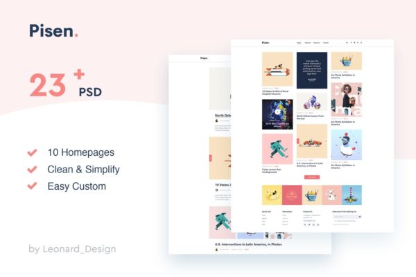 极简多图博客设计PSD分层设计模板素材 Pisen | Minimalist Blog PSD Template