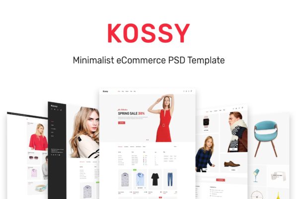 极简设计风格网上商城平台设计PSD分层设计模板素材 Kossy | Minimalist eCommerce PSD Template
