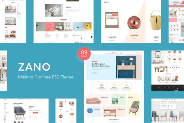 家具电子商务网上商城设计PSD分层设计模板素材 Zano | Furniture eCommerce PSD Template