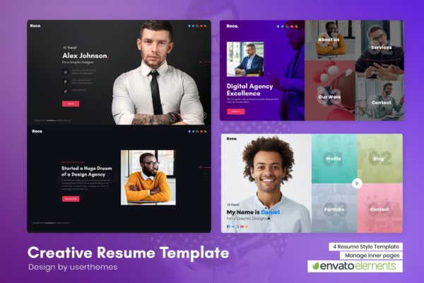 创意设计师个人简历网站设计PSD分层设计模板素材 Rosa – Creative Personal CV/Resume PSD Template