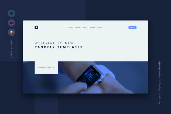 现代设计风格网站巨无霸Header设计模板素材v4 Web Templates UI Kit – Hero Header 4