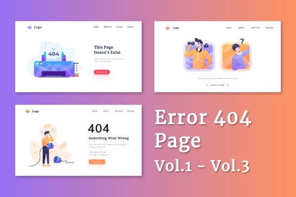 创意404网站错误页面设计PSD分层设计模板素材合集v1-3 Error 404 Page Vol.1 – 3