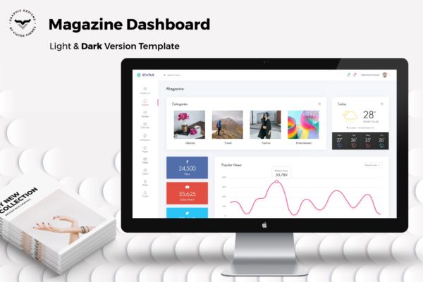 电子杂志阅读平台后台管理界面UI设计模板素材 Magazine Admin Dashboard UI Kit