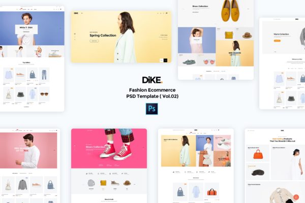 简约时尚电商网站平台PSD分层设计模板素材v2 Dike-Fashion Ecommerce PSD Template ( Vol.02)