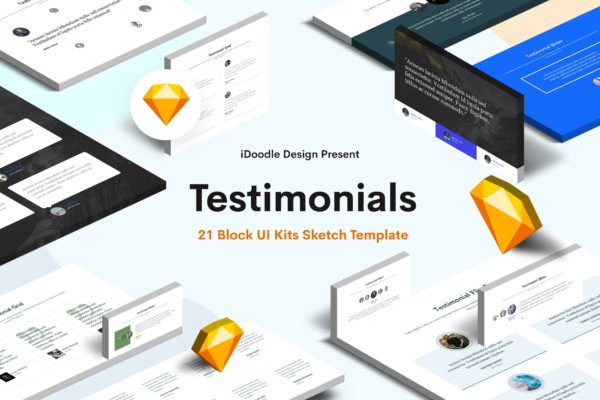 21个网站客户反馈区块UI设计模板素材 Creative Testimonial Block UI Kits Design