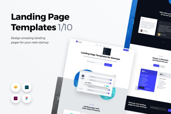 创意网站着陆页UI设计模板素材套装v1 Landing Page Templates – Web UI Kit – 1