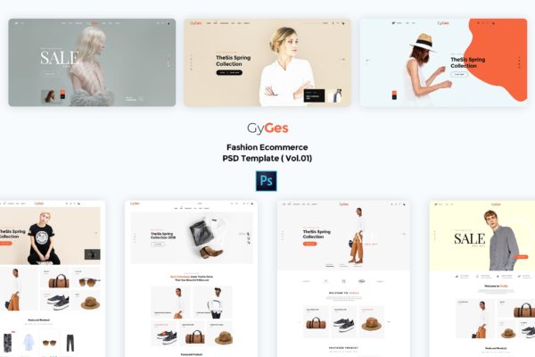 潮牌服饰电商网站设计PSD分层设计模板素材v1 Gyges-Fashion Ecommerce PSD Template ( Vol.01)