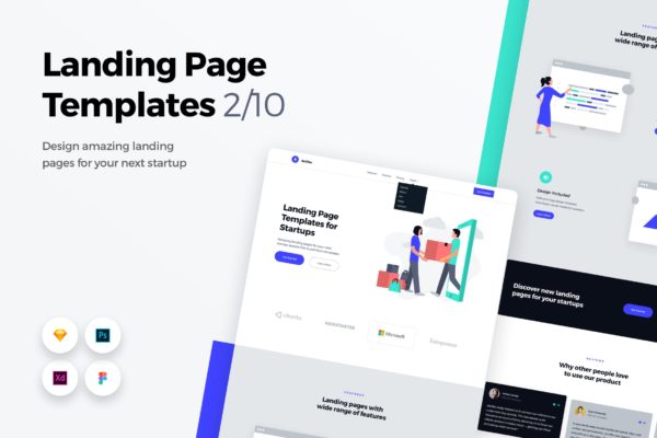 创意网站着陆页UI设计模板素材套装v2 Landing Page Templates – Web UI Kit – 2