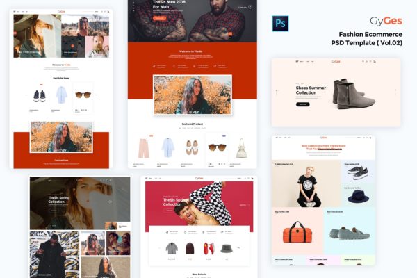 潮牌服饰电商网站设计PSD分层设计模板素材v2 Gyges-Fashion Ecommerce PSD Template ( Vol.02)