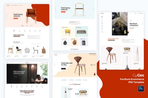 现代欧式家具网上商城网站设计PSD分层设计模板素材 Gyges – Furniture Ecommerce PSD Template