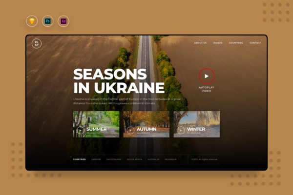 视频网站首页UI设计模板素材[PSD, SKETCH, XD] DailyUI.V3 Video Landing Website UI