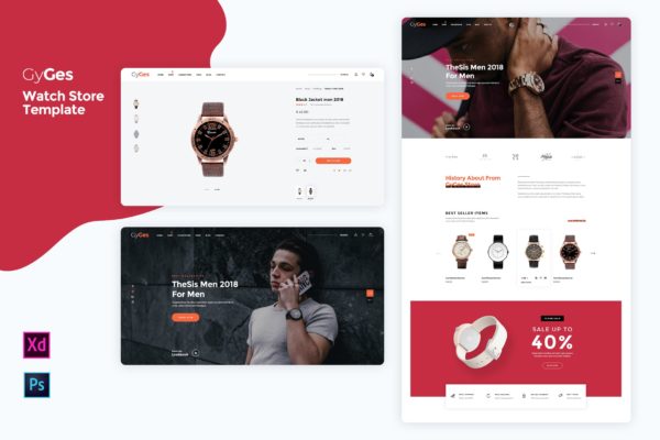 手表腕表网上商城设计模板素材[PSD, XD] Gyges – Watch Store Template