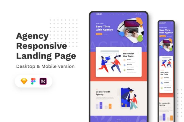 响应式代理商网站着陆页设计模板素材[XD, SKETCH] Agency Responsive Landing Page
