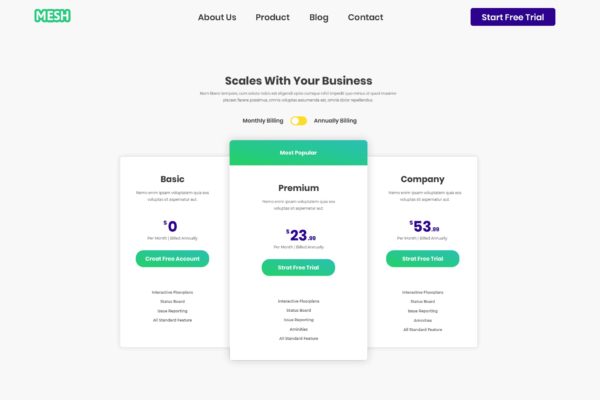 互联网创新服务套餐订阅价格表单UI设计模板素材 Pricing Table