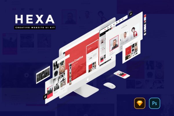 创意现代设计风格网站UI设计套件[SKETCH&PSD] HEXA Creative Website UI Kit