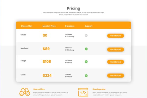 云存储服务价格表单UI设计模板素材 Pricing Table