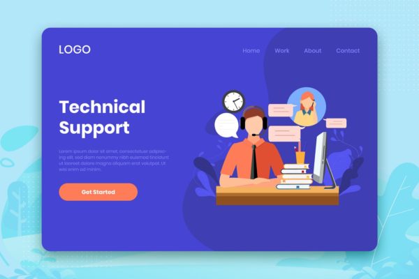 技术支持网站着陆页设计模板素材 Technical Support landing page template