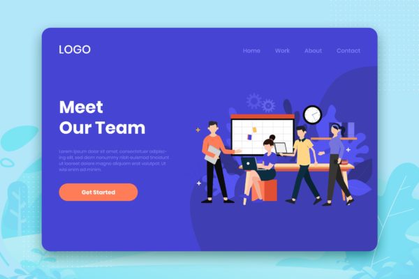团队协作场景网站着陆页设计模板素材 Meet our team landing page template