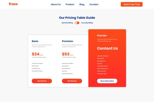 在线服务工具多套餐订阅价格表单UI设计模板素材 Pricing Table