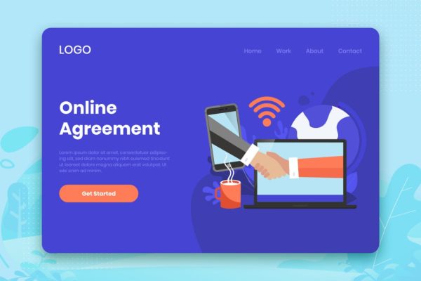 在线协议签订网站着陆页设计模板素材 Online Agreement landing page template