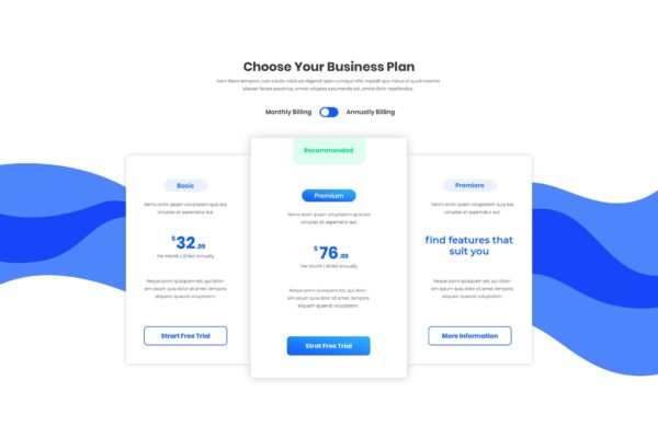 网络服务订阅套餐价格表单UI设计模板素材 Pricing Table