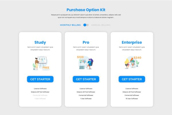网站服务多套餐价格表单UI设计模板素材 Pricing Table