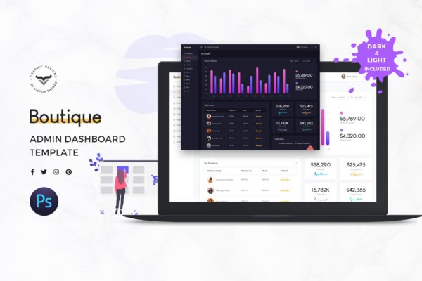 电商网站管理后台UI设计模板素材 Boutique Admin Dashboard UI Kit