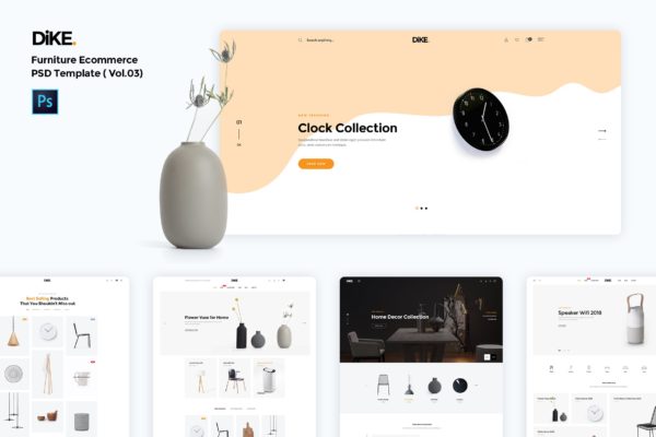 家具电子商务网站设计PSD分层设计模板素材v3 Dike – Furniture Ecommerce PSD Template ( Vol.03)