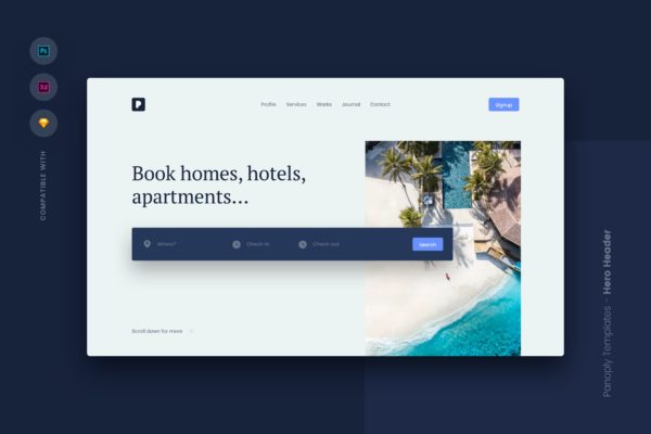 简约设计风格网站首页设计UI设计模板素材 Web Templates UI Kit – Hero Header 6