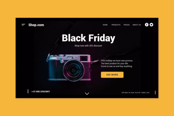品牌网站黑色星期五促销活动着陆页设计模板素材 Black Friday Shopping – Landing Page