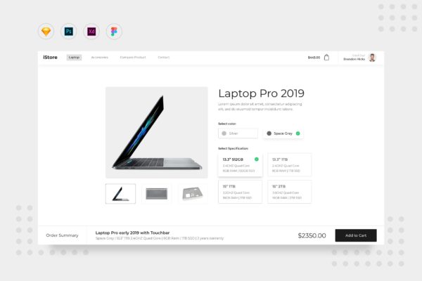 笔记本销售商品详情页网站页面UI设计模板素材 DailyUI.V8 Laptop Product Detail Page UI Website