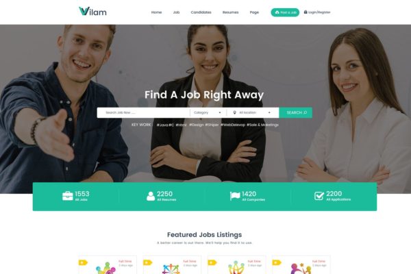 职位招聘网站界面设计PSD分层设计模板素材 ViLam – Job Board PSD Template