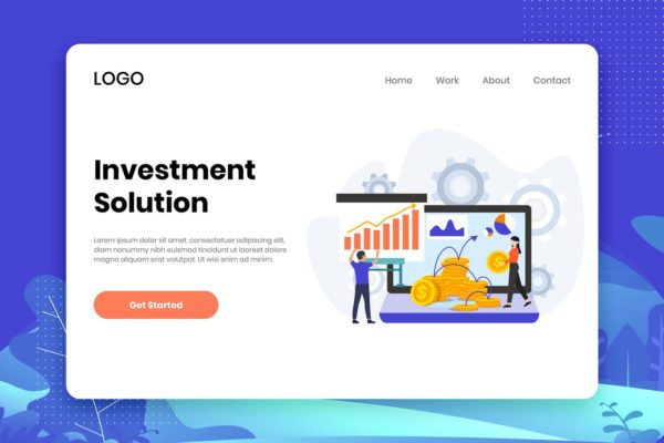 投融资主题场景插画网站着陆页设计模板素材 Investment Solution landing page template
