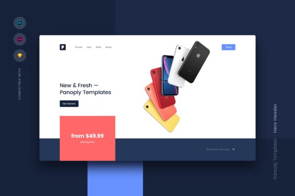 网站UI设计巨无霸Header设计模板素材v3 Web Templates UI Kit – Hero Header 3