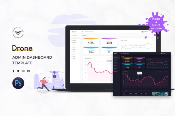无人机数据处理管理后台UI设计套件 Drone Admin Dashboard UI Kit