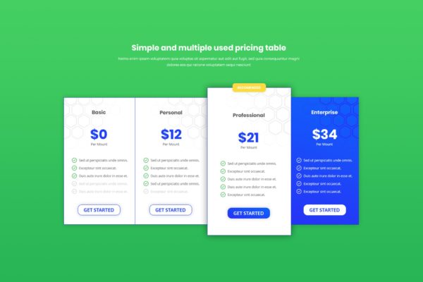 互联网服务套餐订阅价格表单UI设计模板素材 Pricing Table
