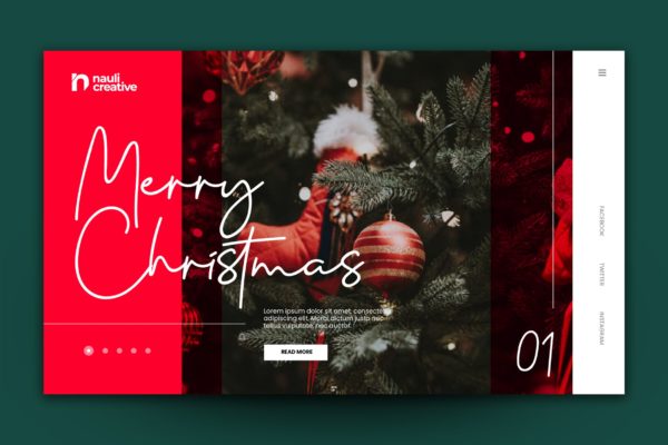 圣诞节主题背景网站着陆页设计AI/PSD分层设计模板素材v2 Merry Christmas Web Landing Page AI and PSD Vol.2