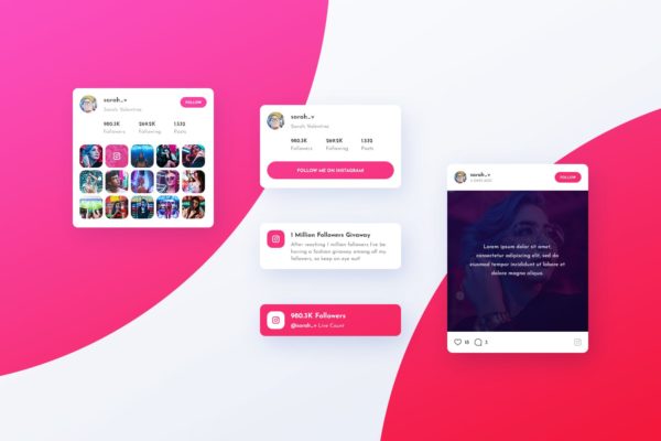 社交媒体卡片式设计UI设计模板素材v5 Asgard Plugin – Instagram UI Cards – PSD Template
