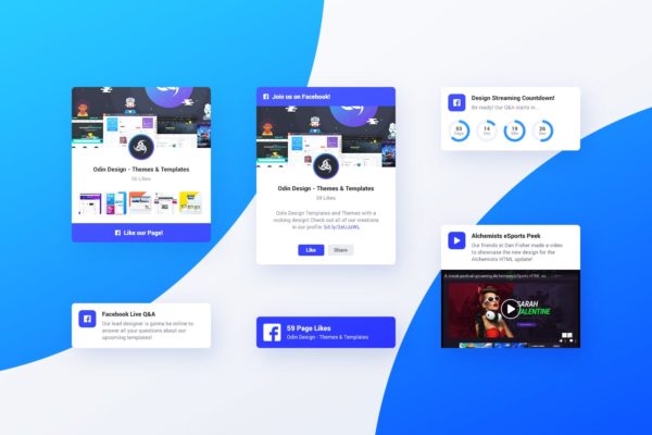 社交媒体卡片式设计UI设计模板素材v7 Asgard Plugin – Facebook UI Cards – PSD Template