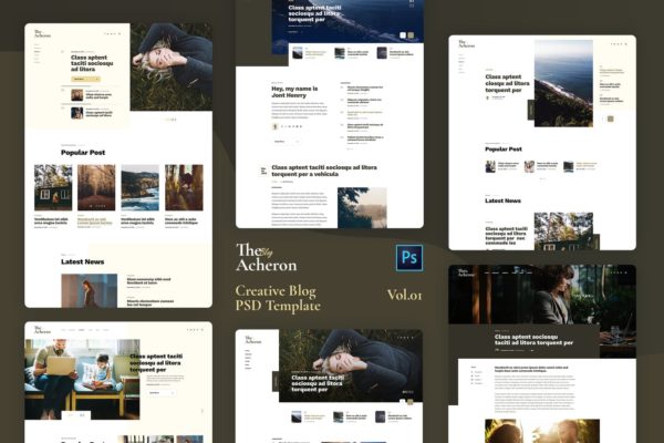 创意博客网站设计PSD分层设计模板素材v1 Acheron Vol.01 – Creative Blog PSD Template